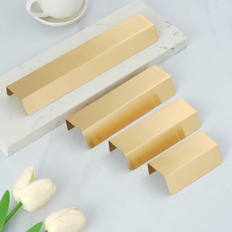 Brass Leaf Invisible Pulls Wardrobe Cupboard Wine Cabinet Furniture Drawer Golden Knobs Modern Simple Concealed Handle Hardware