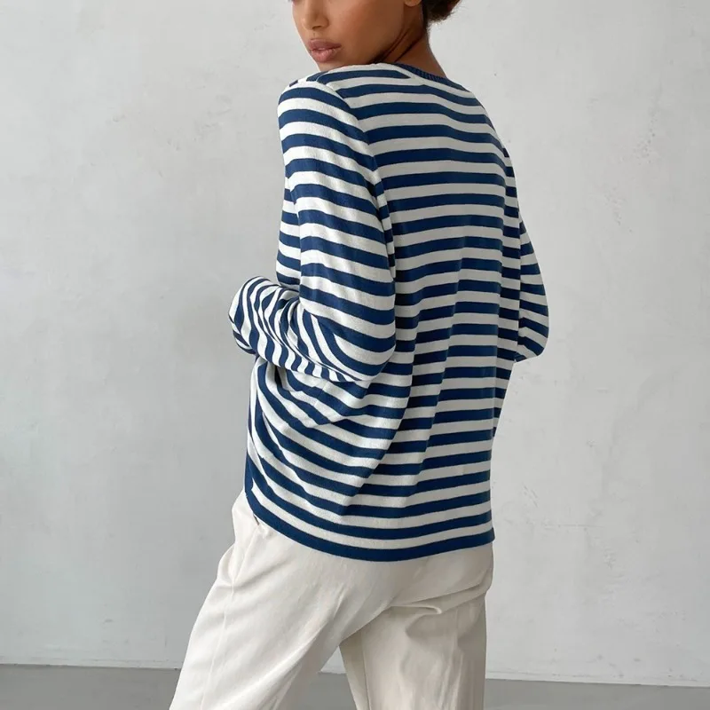 Talenza 여성 패션 풀오버 빈티지 스트라이프 대비 캐주얼 바텀 스웨터 스웨터 오피스 레이디 스트리트웨어 루즈 여성 스웨터