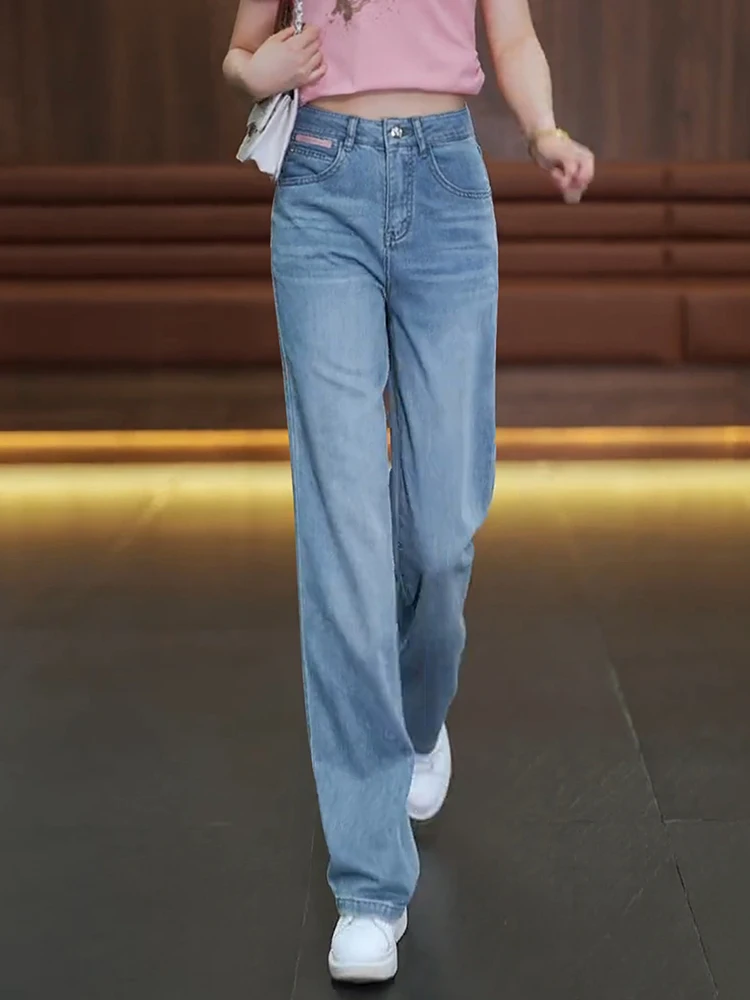 

Slim Fit High Waist Straight Leg Jeans Women's Summer Thin New Fashion Embroidery Wide Leg Pants Cotton Polyester Spandex