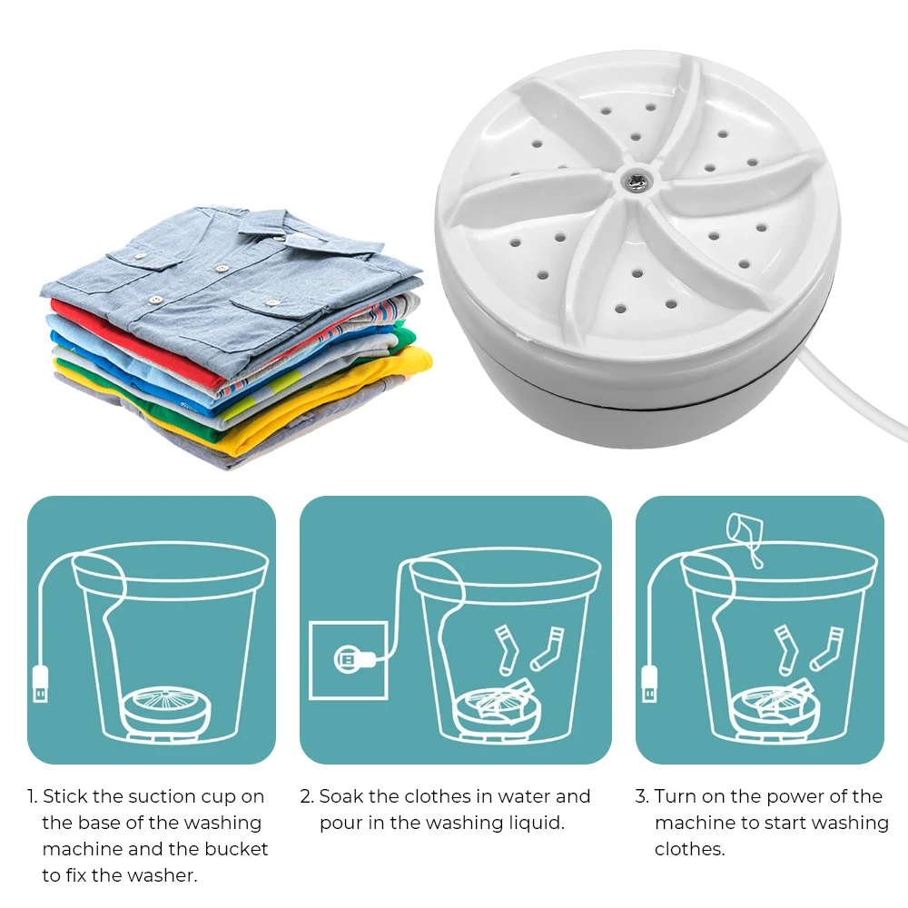 Mini Washer for Travel Home Business Trip Multifunction Rotating Turbine Portable Socks USB Wash Dishes