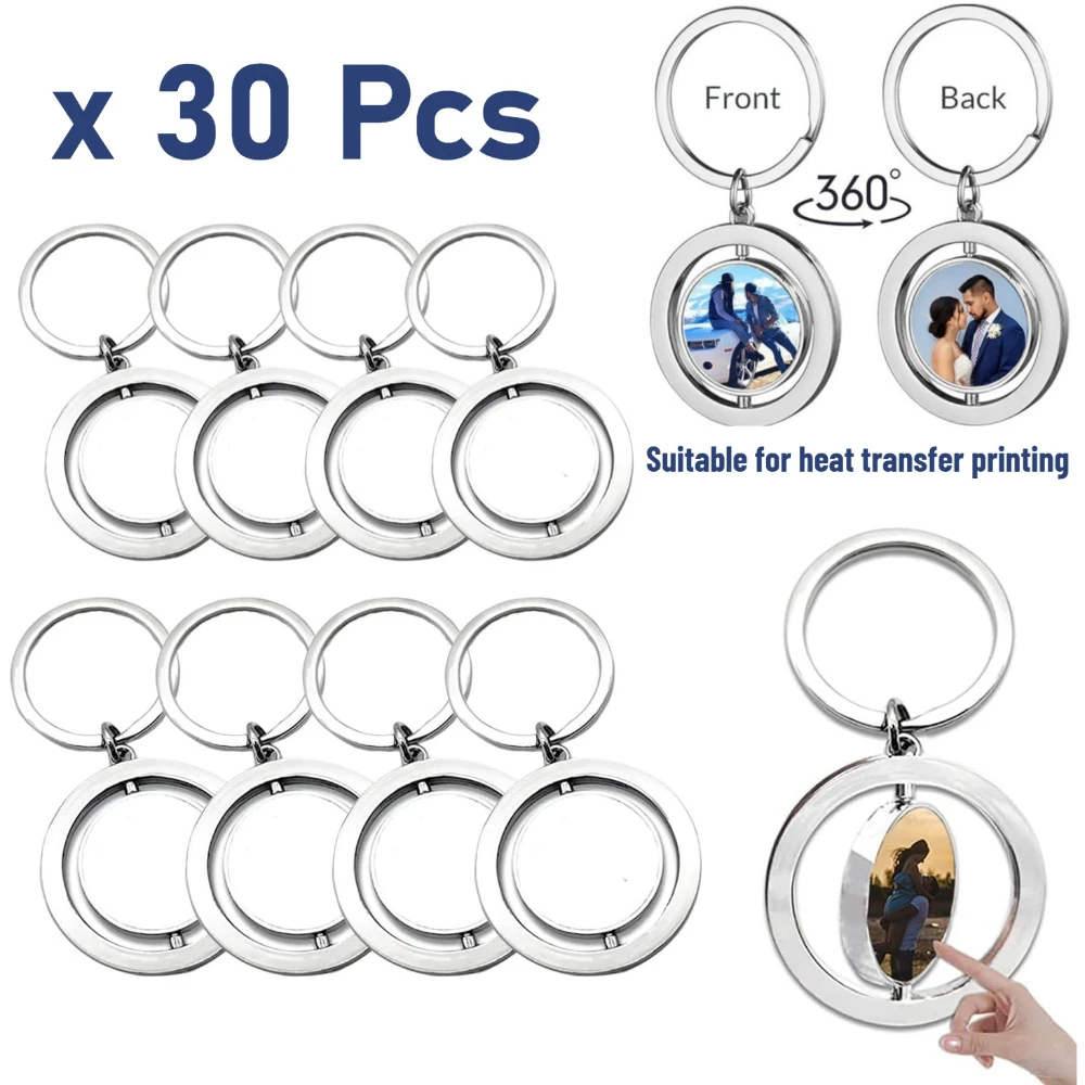 

30 Pcs Sublimation Keychains Blank Heat Transfer Press Keyrings Double side Pictures Key Rings