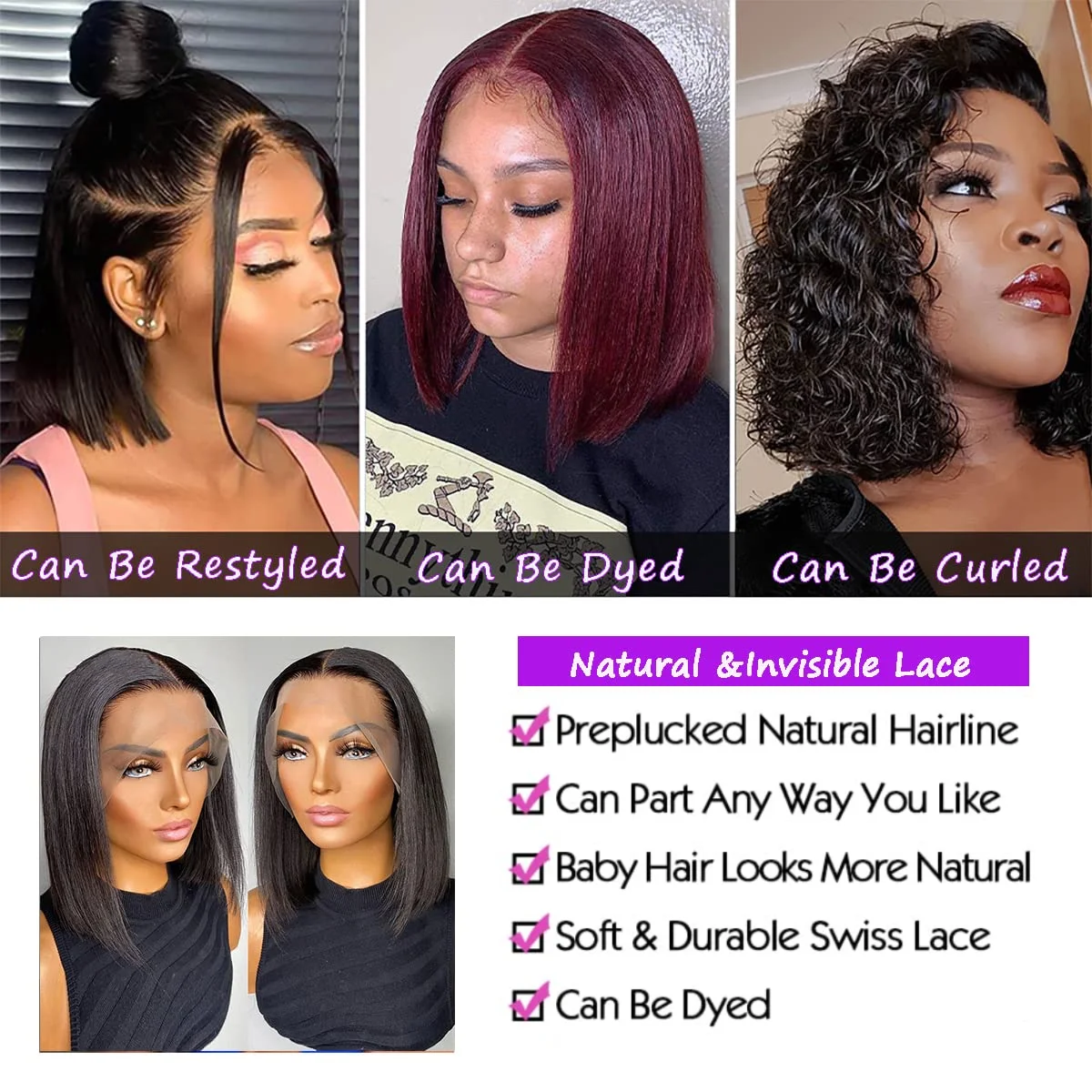 Short Bob Wig Human Hair 13x4 Transparent Lace Front Wigs 180% Brazilian Straight Bob Hair Wig for Blackl Women Natural Color image 6