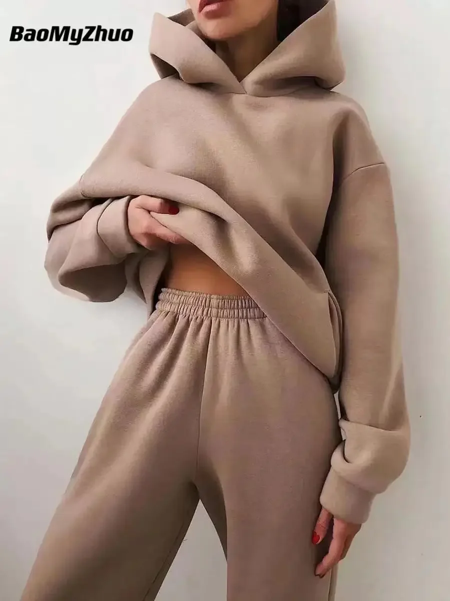 Winter Two Piece Sets Women Tracksuit Oversized Suit 2024 Autumn Trouser Suits Female Sweatshirt Solid Sports Hoodie Sportswear