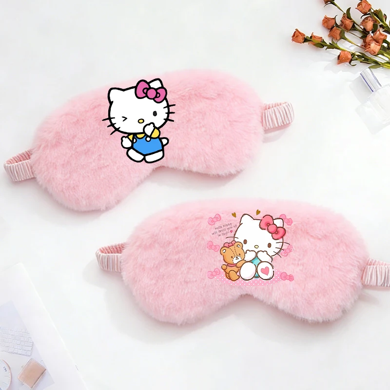 

Cute Kitty Pink Girl Plushd Sleep Eye Masks Sanrio Anime Print Woman Office Siesta Shade Patch Y2K Kawaii Kids Travel Relax Mask