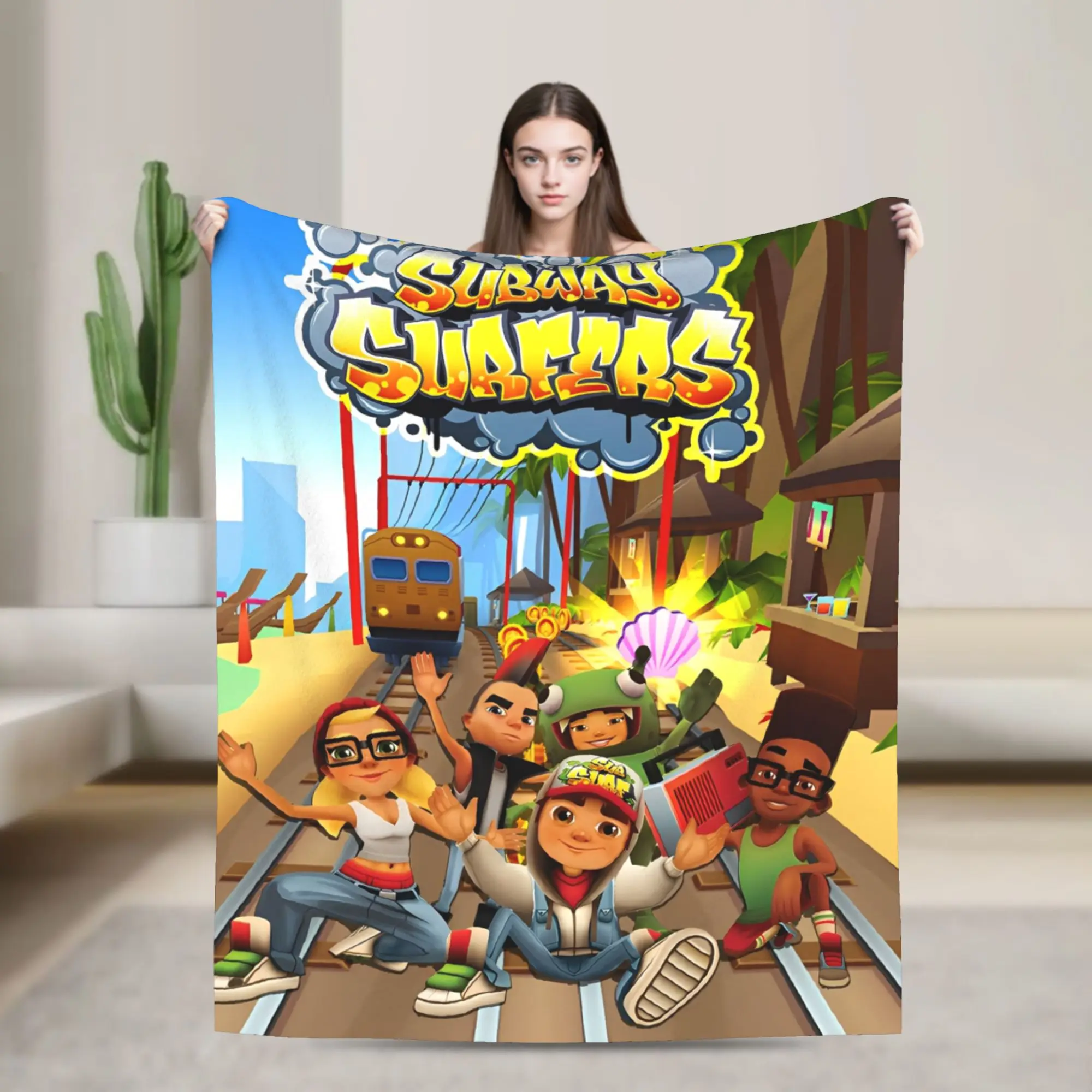 

Одеяло для видеоигр Subway Surfers для дивана, нечеткие мягкое плюшевое одеяло 50x60 дюймов, покрывала разных размеров на все сезоны