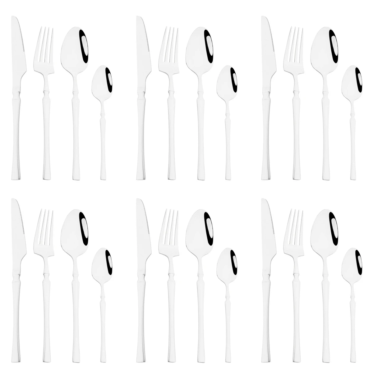 

24Pcs Silver Dinnerware Set Knives Fork Coffee Spoons Cutlery Set Stainless Steel Flatware Western Tableware Kitchen Silverware