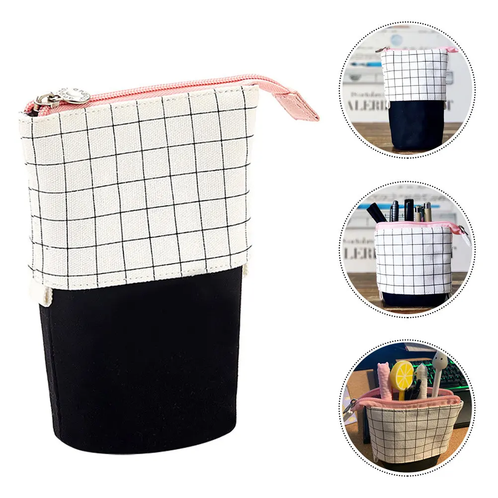 1Pcs Floral Plaid Pencil Bag Adjustable Canvas Stationery Organizer Creative Multipurpose Pen Box Stationery Bag