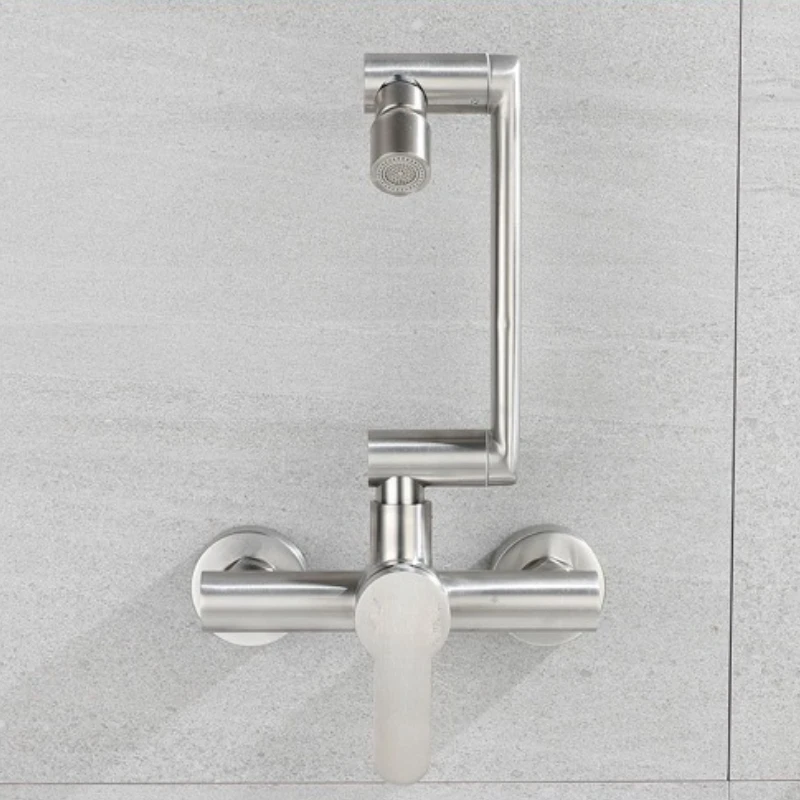 Stainless Steel Foldable Basin Faucet Wall Mounted Bathroom Kitchen Sink Washbasins Cold Hot Water Mixer Tap 360 Degree Swivel