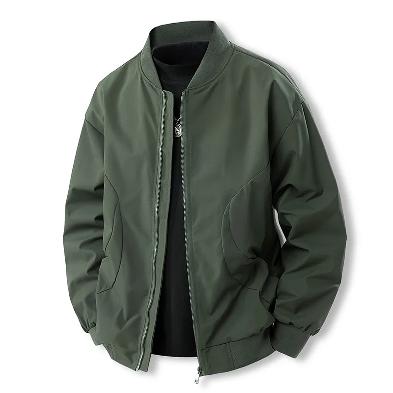 High-End Men's Windbreaker Loose Fit Zipper Collar Jacket Large Size Trendy Casual Style Water-Resistant Spring Autumn Outerwear