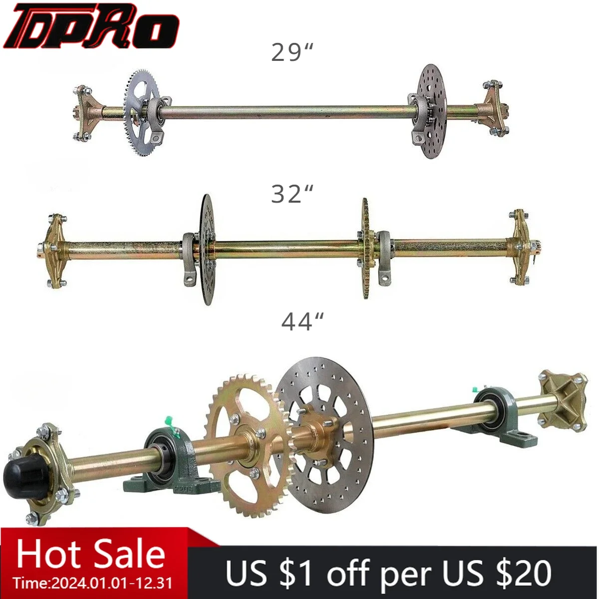 

29" /32"/ 44" Go Kart Complete Rear Axle Assembly Kit Wheel Hub for ATV Quad Bike Drift Trike Boat Buggy Motorcycle Accessories