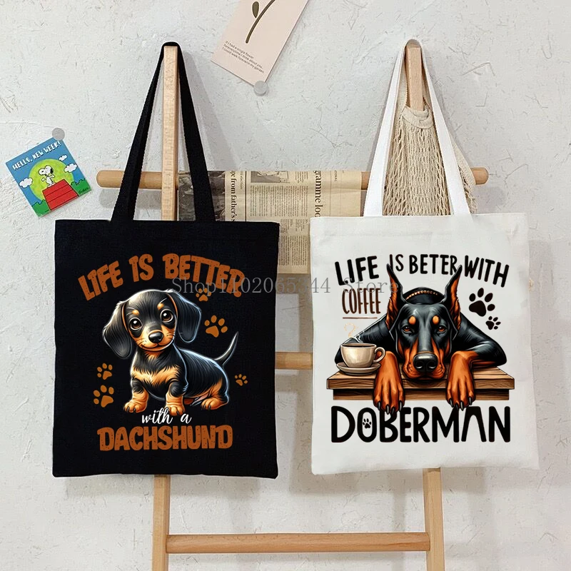 Funny Cartoon Dog Print Women Men Canvas Shoulder Bag 