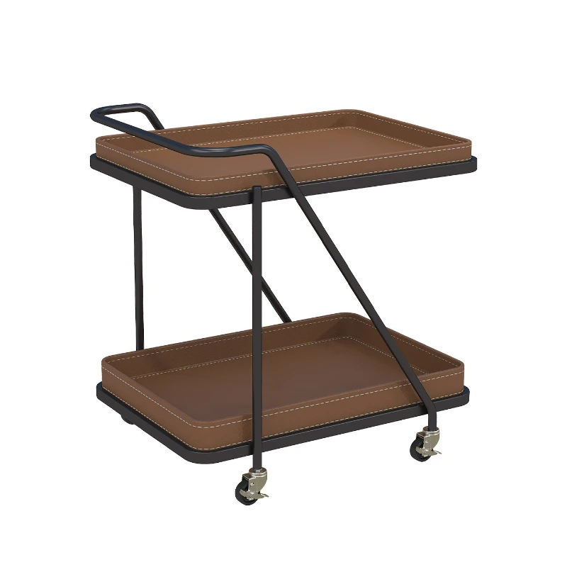 Light luxury saddle leather sofa side table movable trolley shelf living room side table side cabinet small coffee table