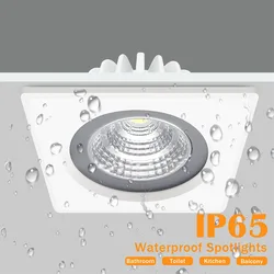 IP65 wodoodporny oświetlenie wpuszczane LED typu Downlight kwadratowa lampa sufitowa COB 5 W 7W 12W 15W 110V/220V dla oświetlenie łazienki oprawy punktowej