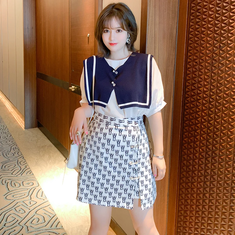 

MIUCO Faionable Pin Side Slit Geometric Embroidery High Waist A-Line Skirt for Women Commute OL Sle Summer Collection