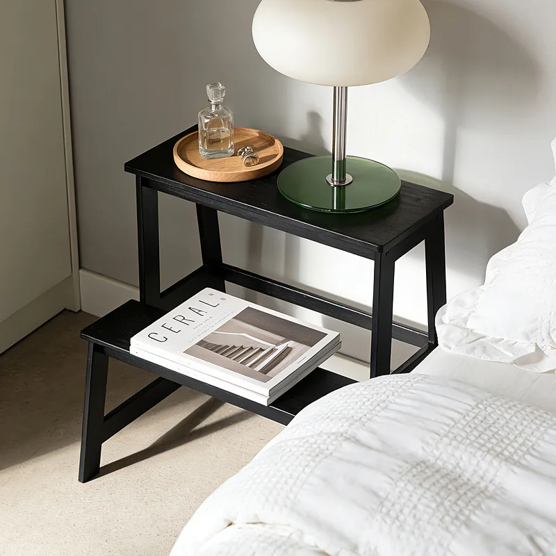 

Solid wood trapezoidal shelf Floor-to-ceiling bookshelf Multi-layer storage shelf Bedroom corner stepped ladder display rack