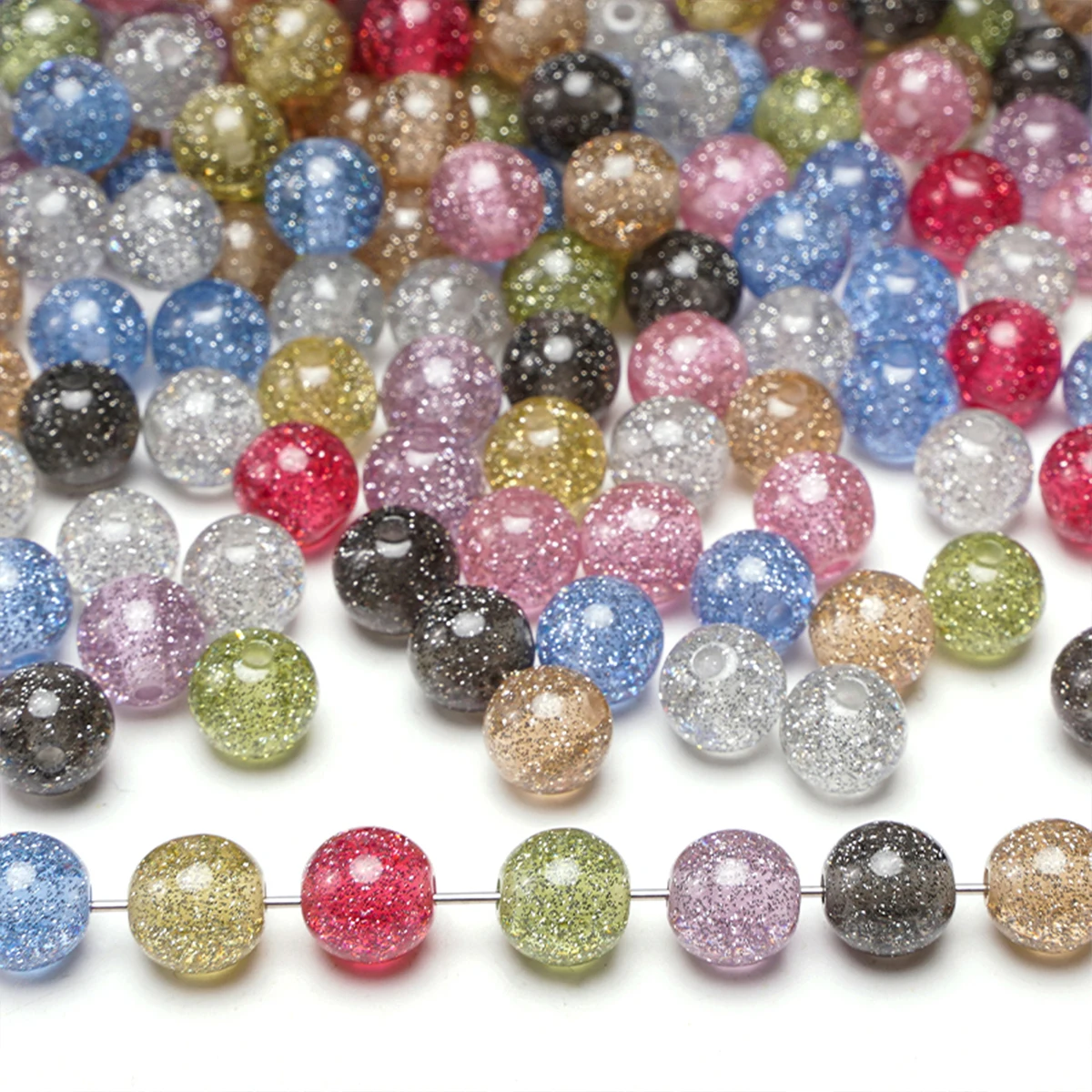 10/20pcs 8/10mm Colorful Gypsophila Resin Beads Sparkle Round Loose Spacers Beads For Jewelry DIY Necklace Bracelet Accessories