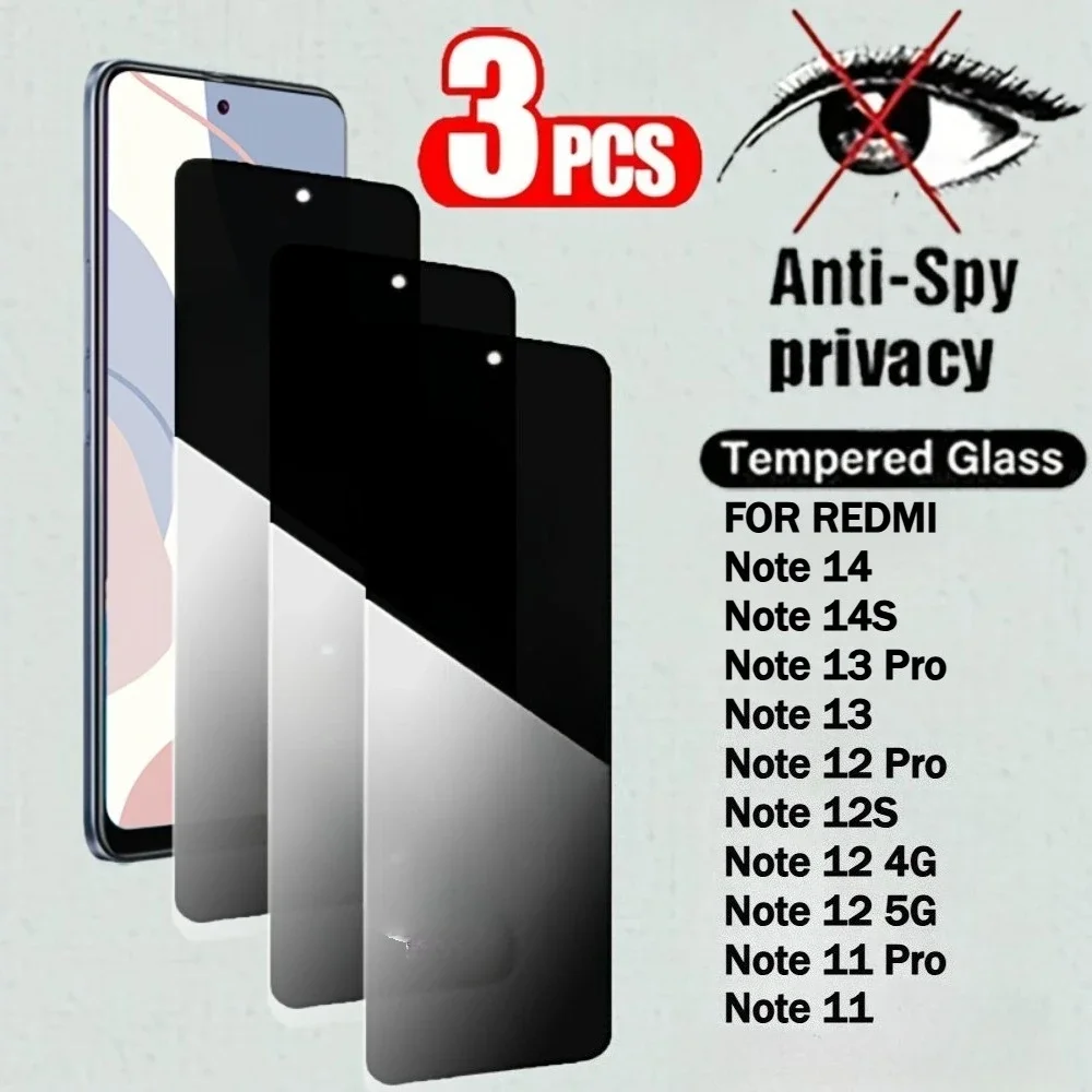 3 Stück Anti-Spionage-Hartglasfolie für Xiaomi Redmi Note 14 5G 13 12 11 Pro Displayschutzfolien für Redmi Note 14S 12S 11S 10T 9T