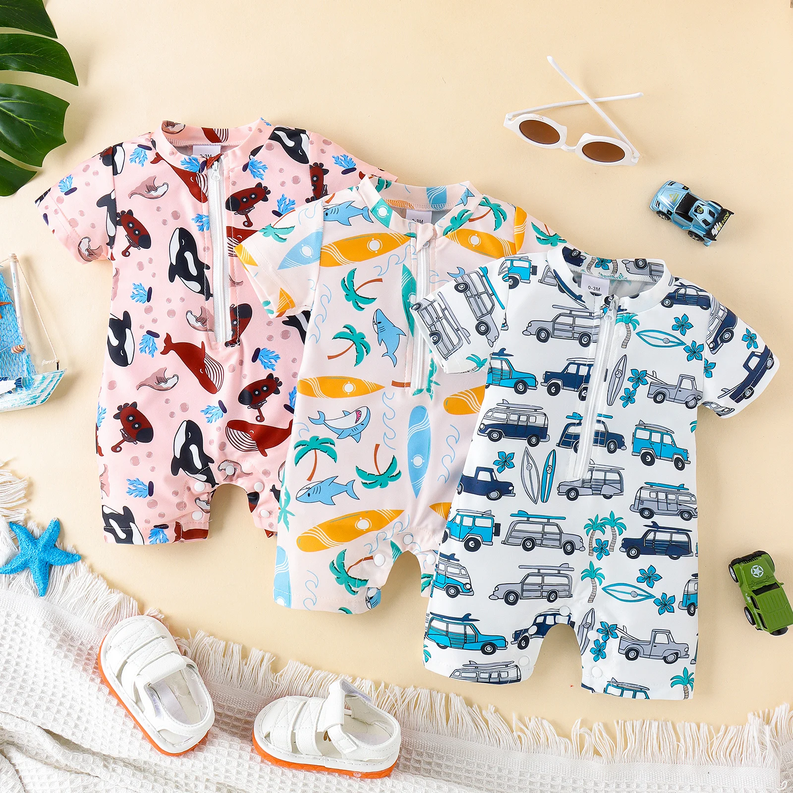 

Cross-Border Summer New Boys And Babies 0-4 Years Old Comfortable Fashionable Printed Short-Sleeved One-Piece Swimsuit
