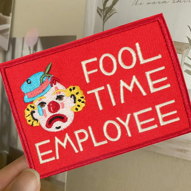 

1PC Clown Fool Time Employee Embroidered Patch Iron/Sew On Patches For Clothes Cap Bag Jacket DIY Gift Badge With Hot Adhesive