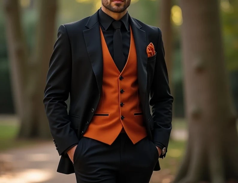 

Elegant Tuxedo 3 Piece Men's Suit Custom Groomsmen Suit Slim Fit Suit Shawl Lapel