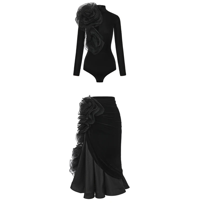 2026 Nouveaux adultes salle de bal danse latine Costume professionnel femmes Samba vêtements de danse latine grande fleur vêtements de danse moderne SL14815