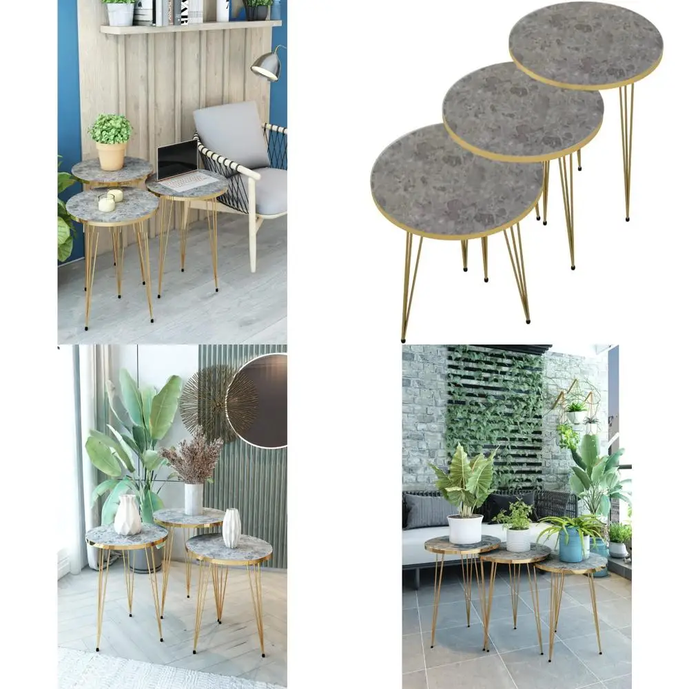 PAK HOME Set of 3 Nesting End Tables Round Wood Stacking Coffee Side Accent Sofa Table with Metal Legs for Living Room, Home Off