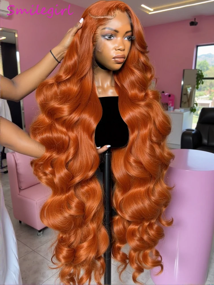 

Рыжий оранжевый объемная волна 13x6 прозрачный парик фронта шнурка человеческие волосы для женщин # 350 цветных париков фронта шнурка с волнистыми волнами, плотность 230%