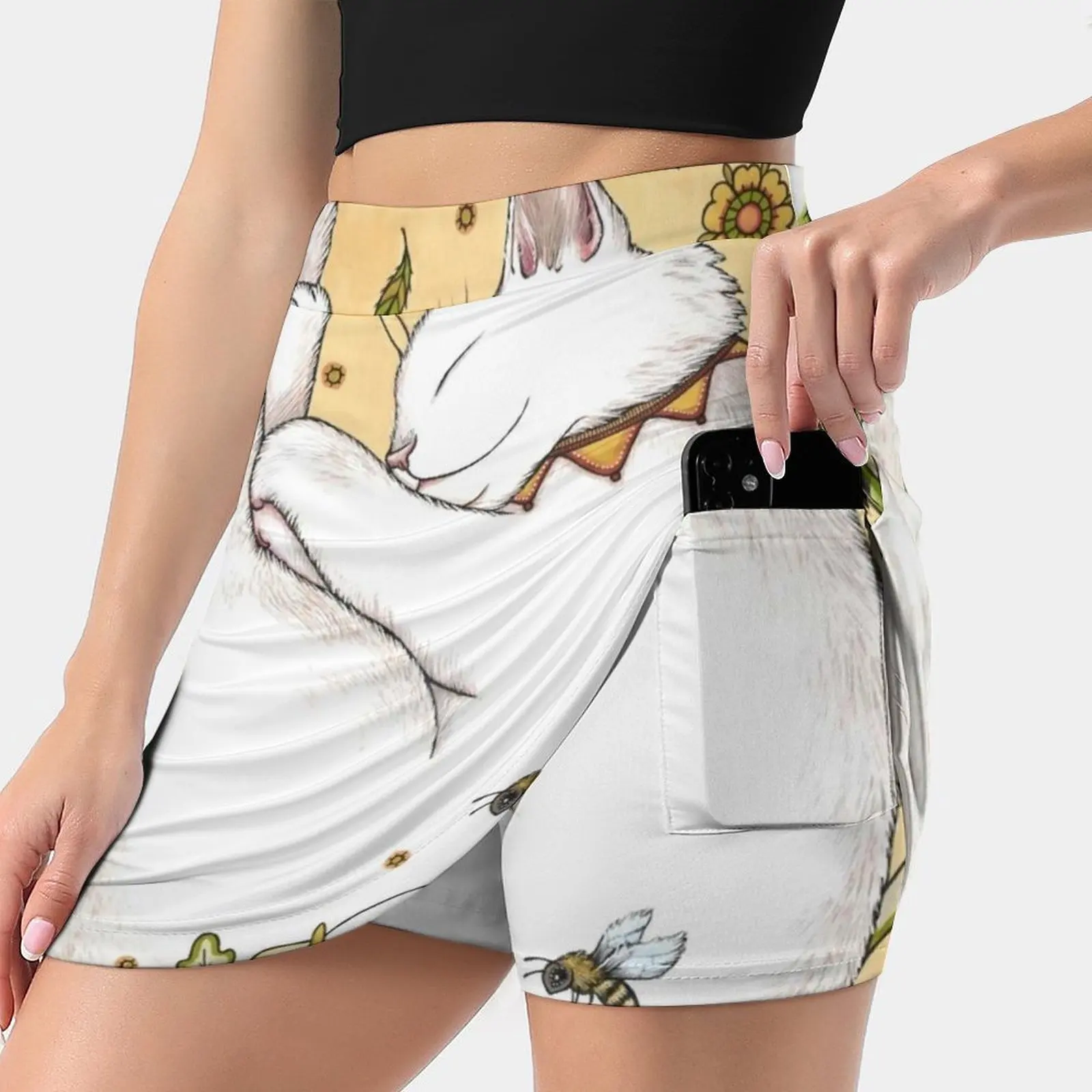 

Butterflies And Bees Women's skirt Mini Skirts A Line Skirt With Hide Pocket Cat White Flowers Bees Butterflies Hearts Lillies