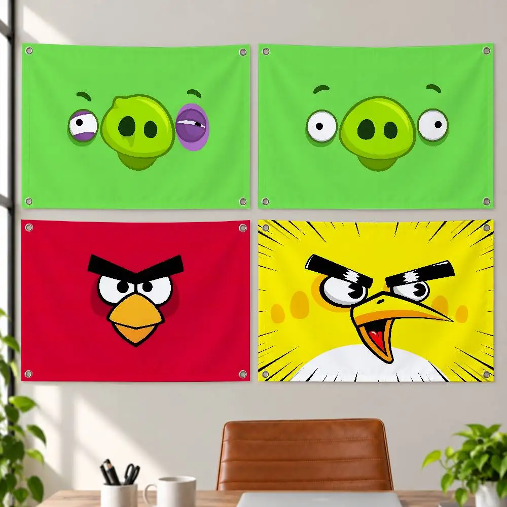 A-Angry Birds Game Aesthetic Wall Tapestry Flag Printed Wall Hanging Living Room Party Outdoor Decor