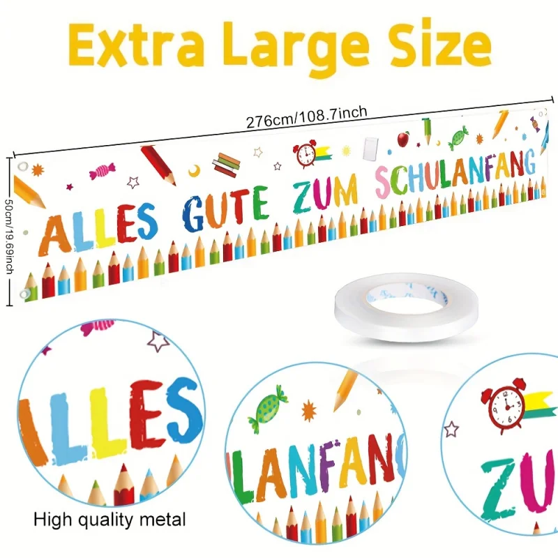 1 Piece Back to School Welcome Banner - 'Happy School Start' with Colorful Pens and School Supplies Design view 5