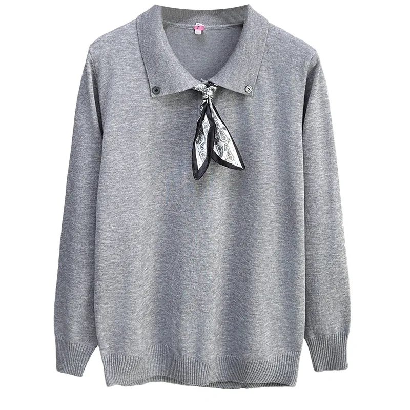 

XXXXL модный женский свитер больших размеров, новый стильный воротник Питера Пэна с галстуком-бабочкой, вязаные джемперы на осень 2025 года, повседневный