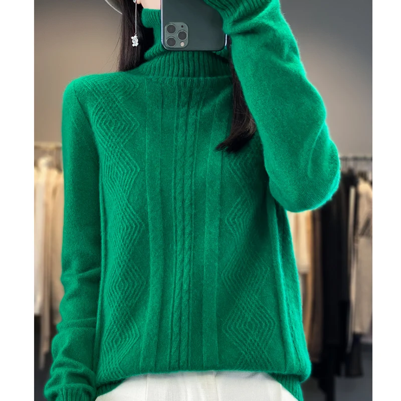 

Autumn and winter new 100% merino sweater women's high-necked bottoming sweater solid color high-grade cashmere sweater.