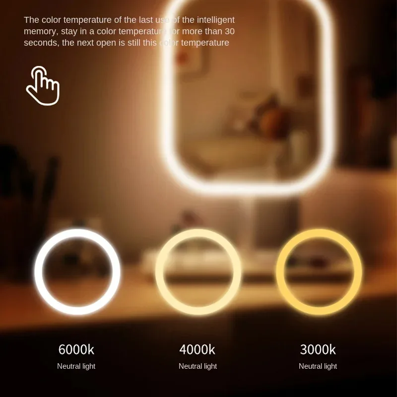 New LED Modern Desktop Vanity Mirror Portable 3 Color Light LED Makeup Touch Mirror for Women Bedroom Dressing Use - view 6