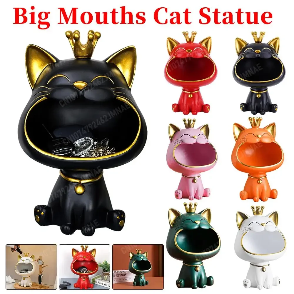 2024 NEW Fortune Crown Big Mouth Cat Entrance Key Storage Tray Decorative Ornament, Light Luxury Housewarming Gift Sculpture