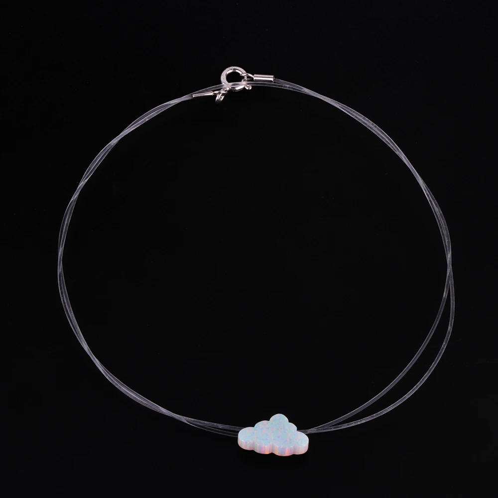 Blue White Cloud Jewelry Synthetic Opal Transparent Nylon Chain 16 Inches Necklace