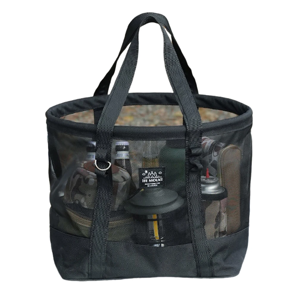 

Camping Mesh Storage Bag Large Capacity Foldable Picnic Bag Breathable Mesh Top-Handle Handbag for Beach Picnic