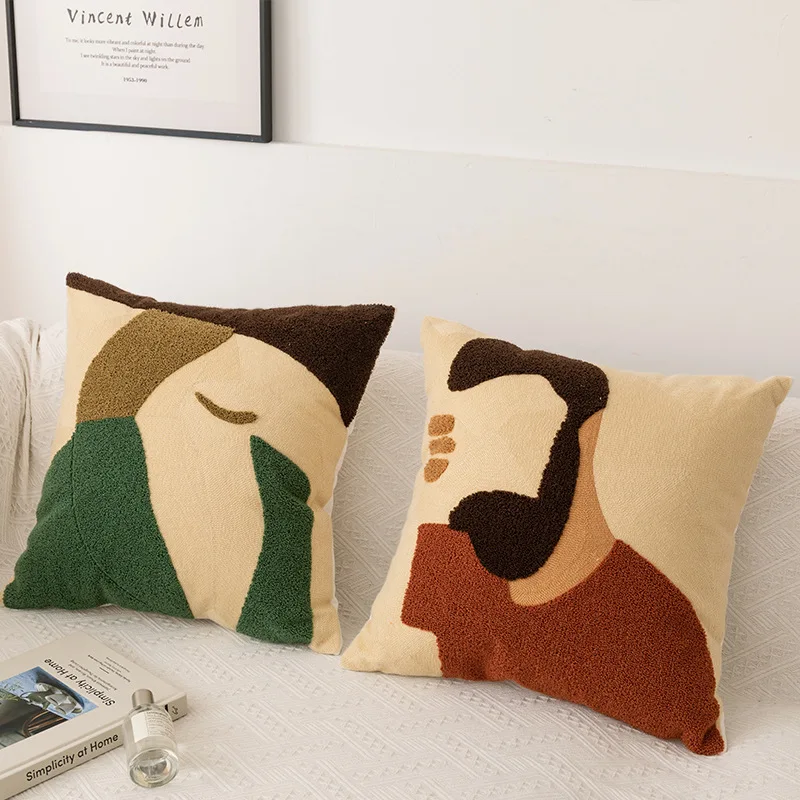 Cotton Cushion Cover Embroidery Pillow Cover 45x45cm Cozy Modern Abstract Pattern Living Room Bed Sofa Hotel homestay Home Decor