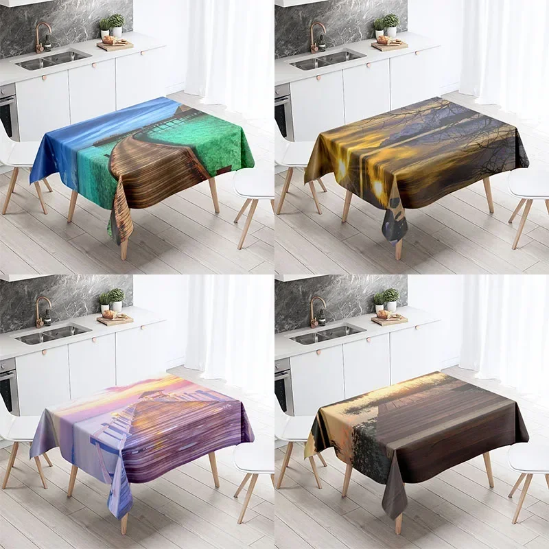 Seaside bridge tablecloth sunset  anti-fouling and waterproof rectangular kitchen dining table home decoration MEKYF001