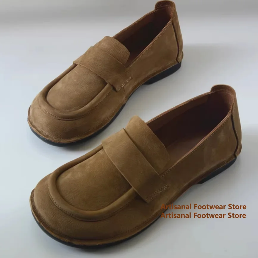

Flat Loafers British Style Genuine Leather Single Shoes Retro Cowhide Men's Leather Casual Shoes Breathable Soft Leather Shoes
