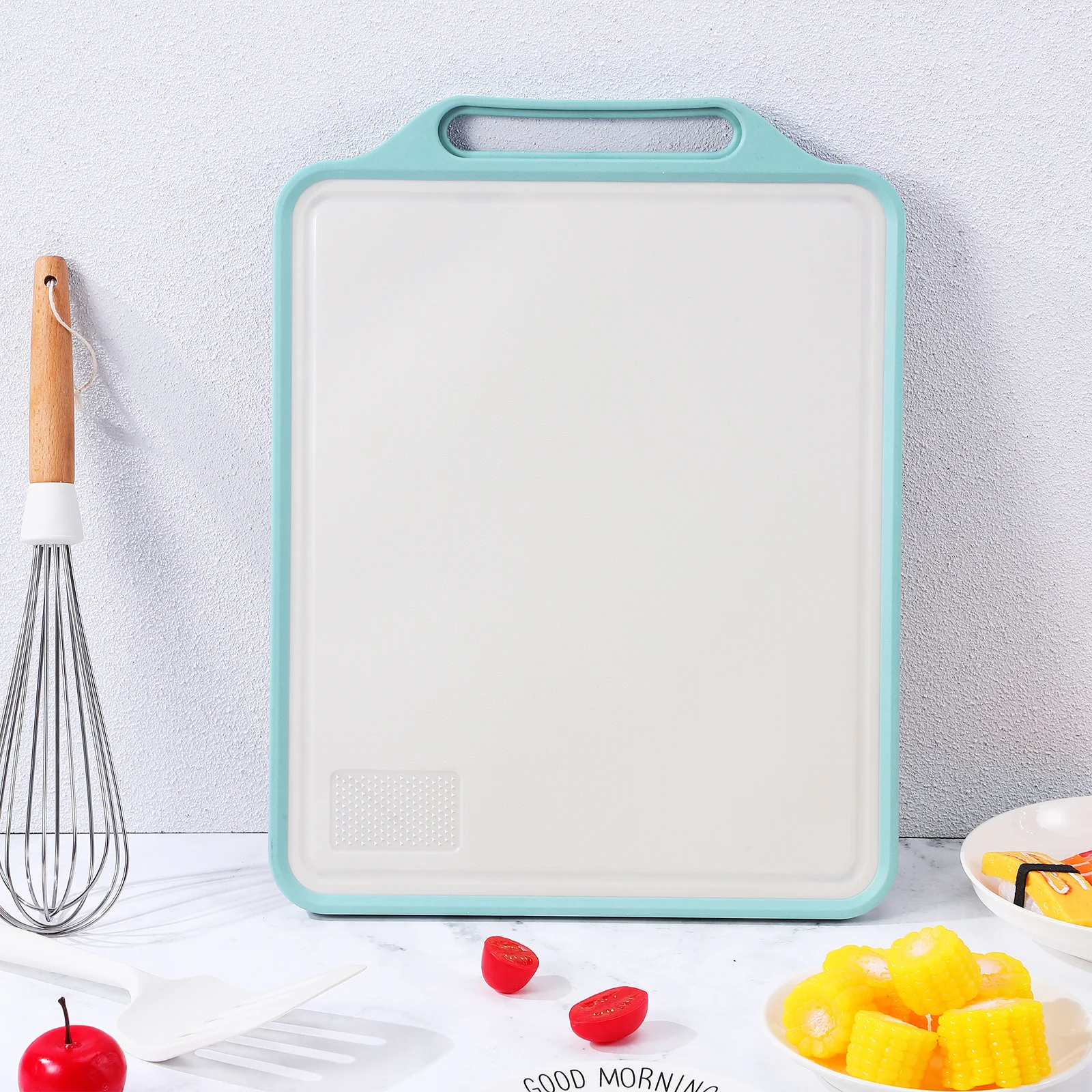 

Dual Sided Cutting Board Large Rectangle Stainless Steel Plastic Chopping Board Non-Slip Base Hang Hole For Kitchen Meat Fruit