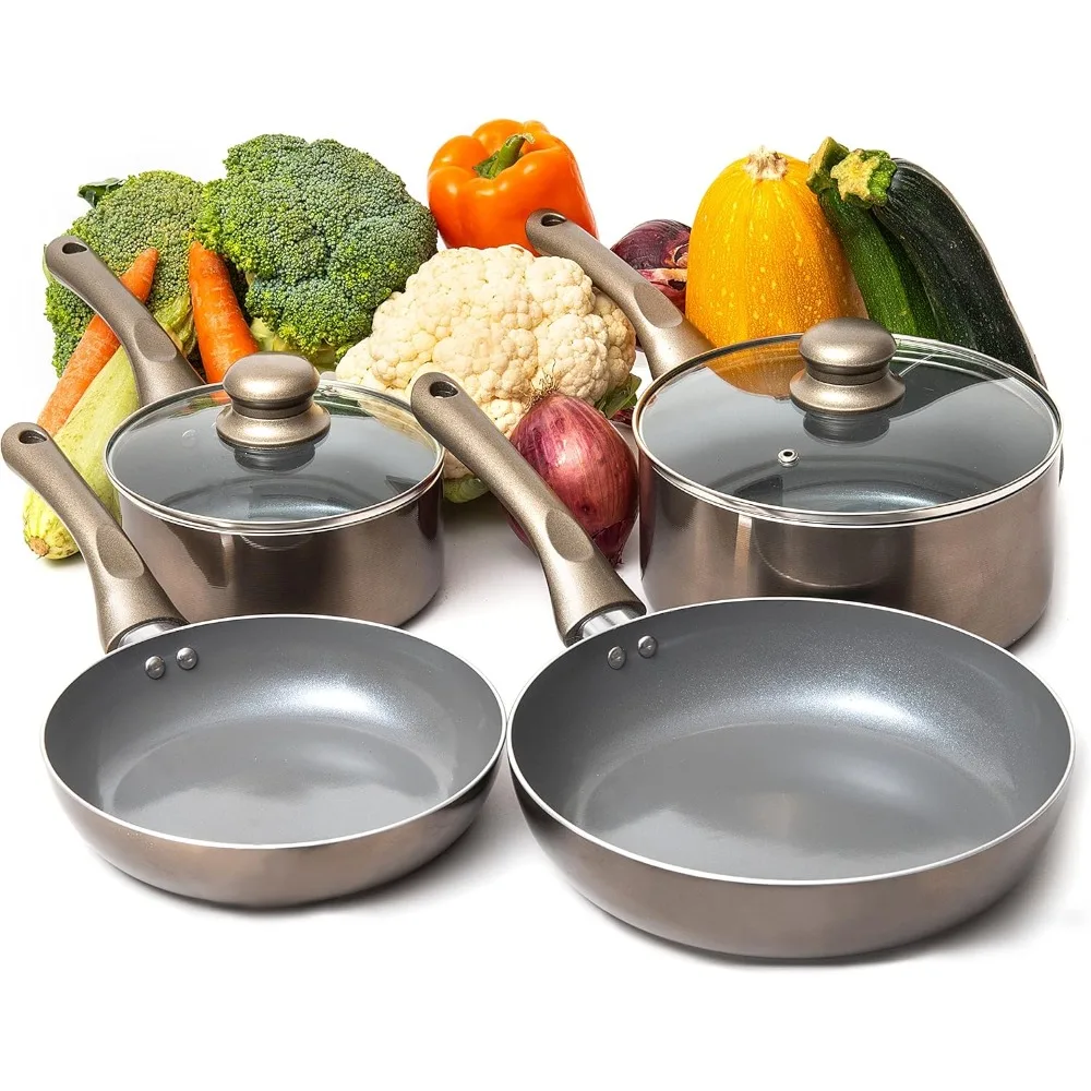 

6 Piece Nonstick Cookware Set, Pots And Pans Set Non stick With Glass Lid, Induction Cookware