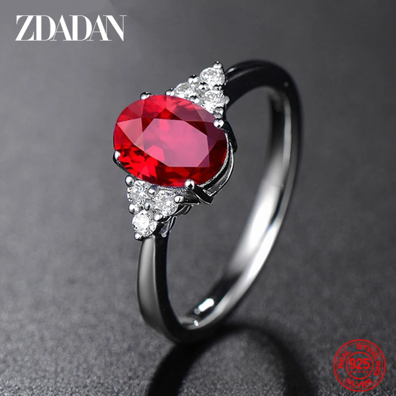 ZDADAN 925 Silver Round Sapphire Ring For Women Fashion Wedding Jewelry