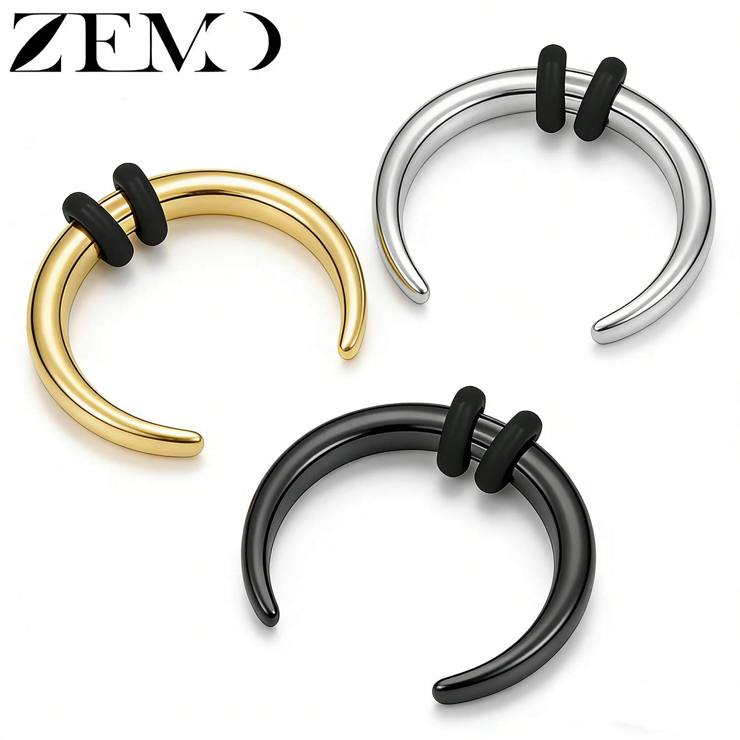 ZEMO 1 PC Ox Horn Nose Ring Stainless Steel Large Gauge C Shape Buffalo Septum Piercing Earrings Ear Stretcher Expander 1.2-10MM