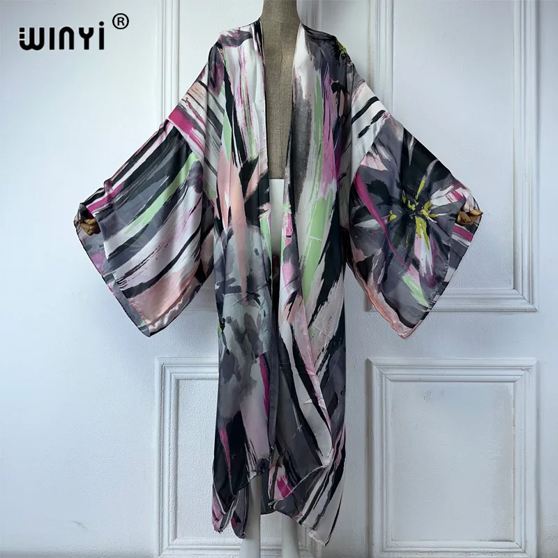 

WINYI kimono boho beachwear Cardigan sexy loose swimsuit evening dress abaya cover-ups beach outfits african dresses for woman