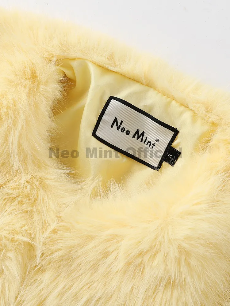 Neo Mint-Chaqueta de piel de zorro ecológica suave para mujer, moda urbana para chicas, abrigo de piel sintética esponjoso para invierno, abrigos cortos cálidos elegantes