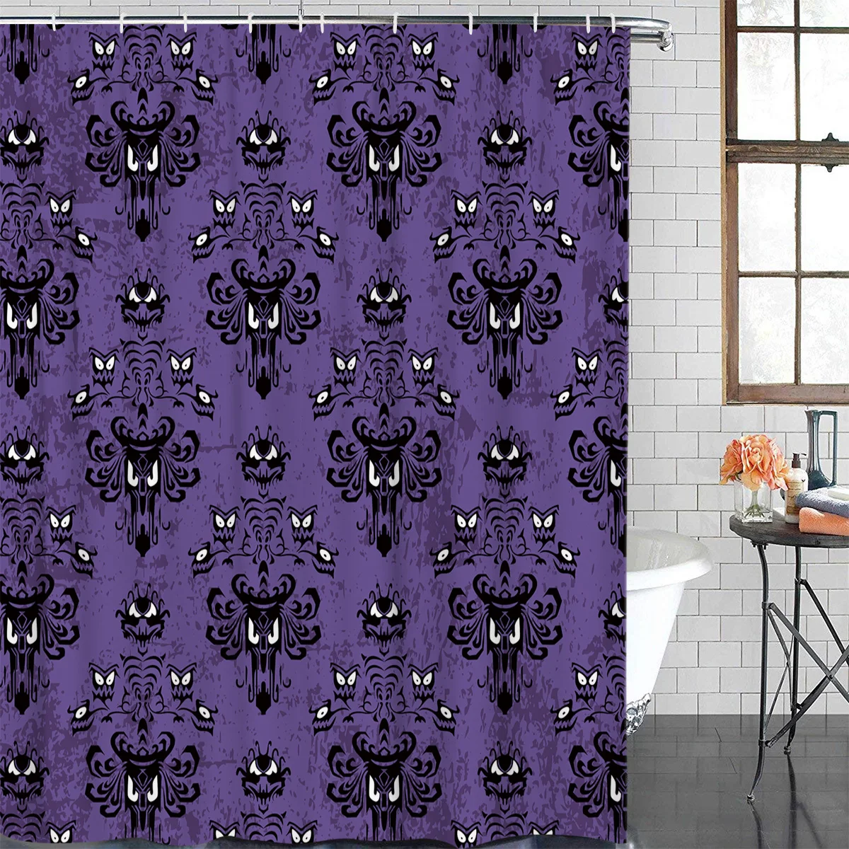 Halloween Haunted Mansion Purple Black Waterproof Bathroom Decoration Shower Curtain Print Bathtub Curtains Bathroom Accessories