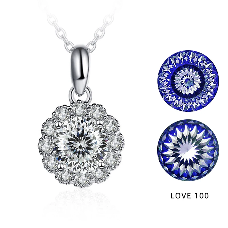 BIJOX STORY Multi Cut Customized Love 100 Plum Blossom Sakura Moissanite Pendant Necklace 925 Sterling Silver Necklace for Women