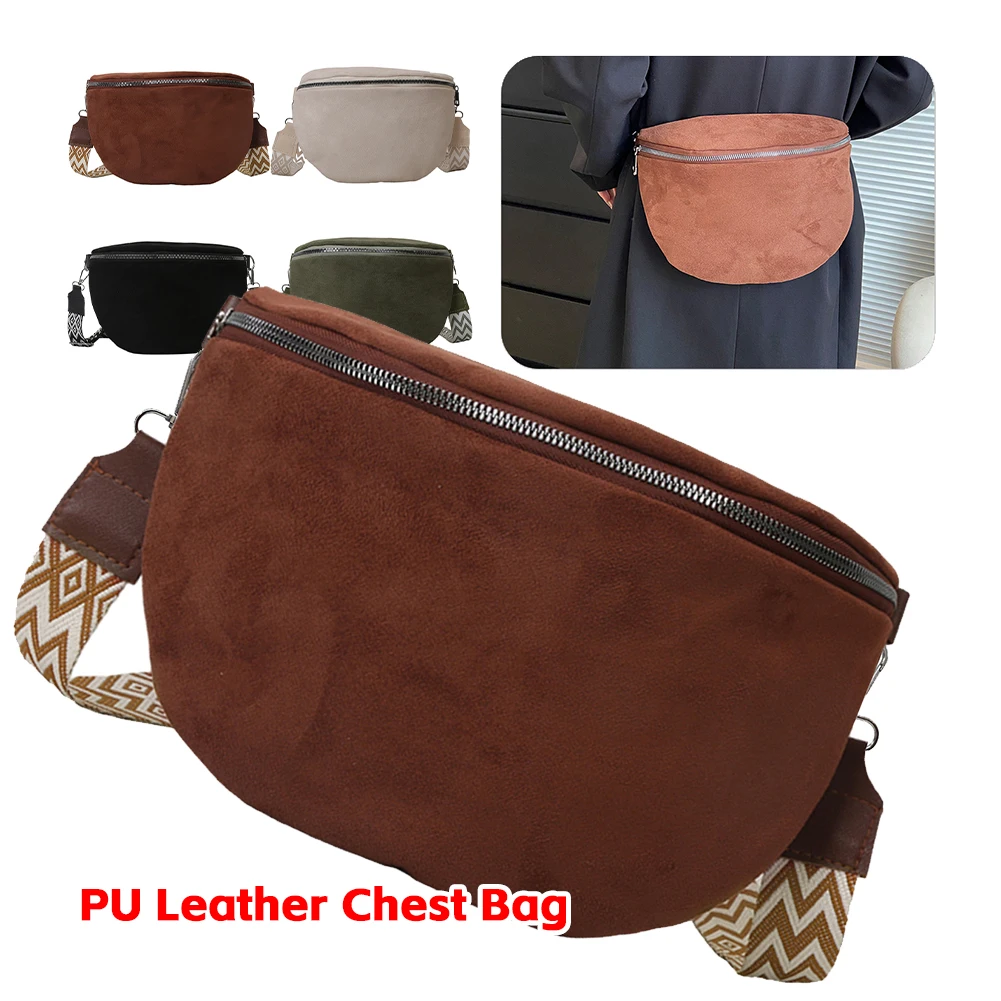 

Women Casual Sling Bag Solid Color Chest Bag Stylish Hobo Bag Adjustable Wide Strap Half Moon Crossbody Bag Ladies Commuting Bag