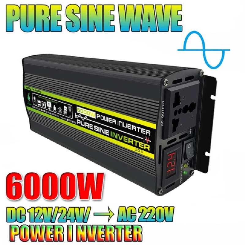 

6000W Pure Sine Wave Car Inverter Power Inverter DC12/24/48V To AC 220V Socket Converter for Car Home Outdoor Power Inverter