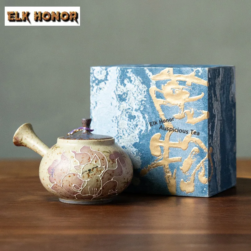 

160ml Hand-painted Nine-tailed Fairy Fox Side Handle Teapot Traditional Tea Infuser Pot Tea Making Kettle With Strainer Teaset